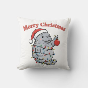 Fröhlicher Chrismiss Manatee Süße Dicke Seekuh Wei Kissen