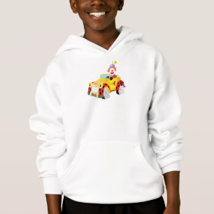 fröhlicher Clown fährt einen schwindelerregend gel Hoodie
