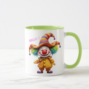 Fröhlicher Clown mit farbigem Hut. Tasse