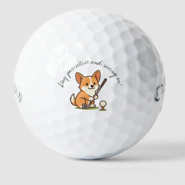 Fröhlicher Corgi 'Bleibe Pawsitive und Swing On'!  Golfball (Von Creator hochgeladen)