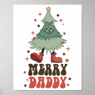 Fröhlicher Daddy Retro-Weihnachtsbaum-Gesicht Groo Poster