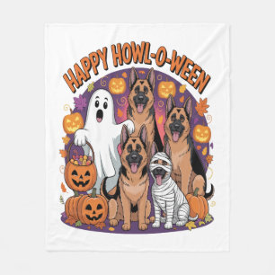 Fröhlicher Deutscher Schäferhund Halloween Fleecedecke