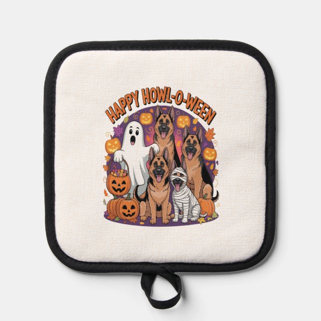Fröhlicher Deutscher Schäferhund Halloween Topflappen (Vorderseite)