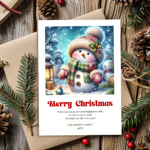 Fröhlicher druckbarer Weihnachts-Schneemann-Wasser Feiertagskarte