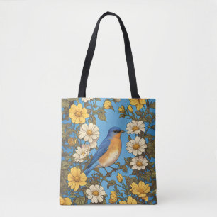 Fröhlicher Eastern Bluebird Gelbe und Weiße Blumen Tasche