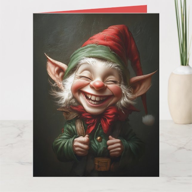 Fröhlicher Elf mit einem großen Lachen Karte (Vorderseite)