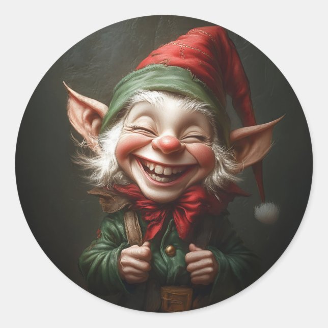 Fröhlicher Elf mit einem großen Lachen Runder Aufkleber (Vorderseite)