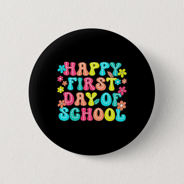 Fröhlicher erster Schultag Bleistift Lehrer Kinder Button (Vorderseite)