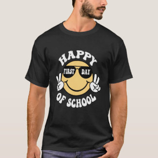 Fröhlicher erster Schultag Groovy Smiley Gesicht L T-Shirt