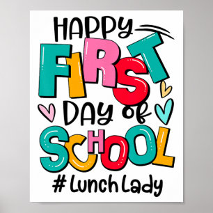 Fröhlicher erster Schultag Mittagessen Lady Lustig Poster