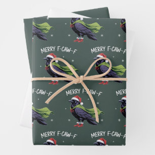 Fröhlicher F-Caw-F Rabe Lustiges Weihnachten Krähe Geschenkpapier Set