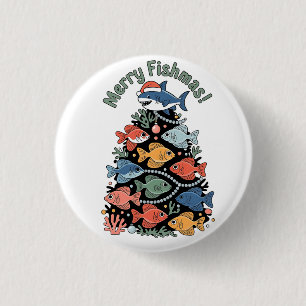 Fröhlicher Fisch-Weihnachten Weihnachtsbaum Fisch Button