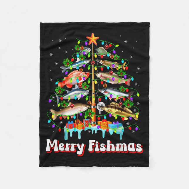 Fröhlicher Fisch-Weihnachten Weihnachtsbaum Lustig Fleecedecke (Vorderseite)