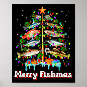 Fröhlicher Fisch-Weihnachten Weihnachtsbaum Lustig Poster