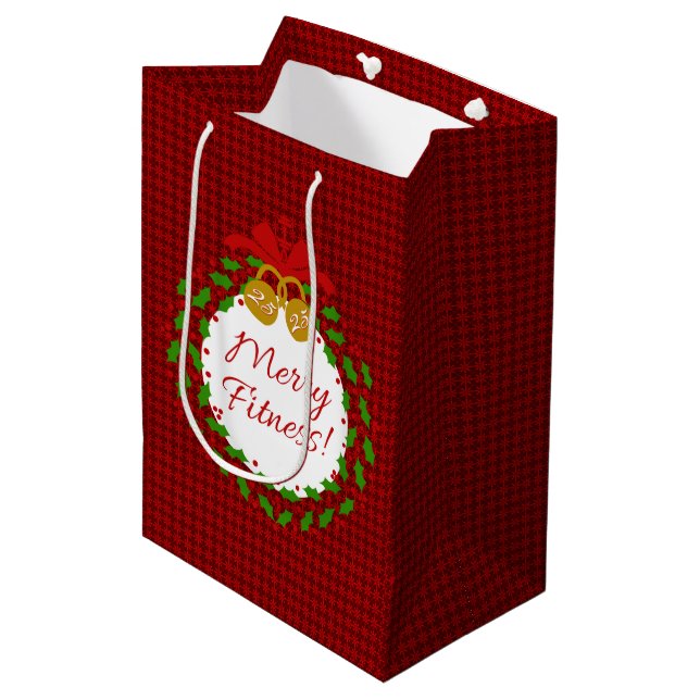 Fröhlicher Fitnesswreath-rote Geschenk-Tasche Mittlere Geschenktüte (Vorderseite Schrägansicht)