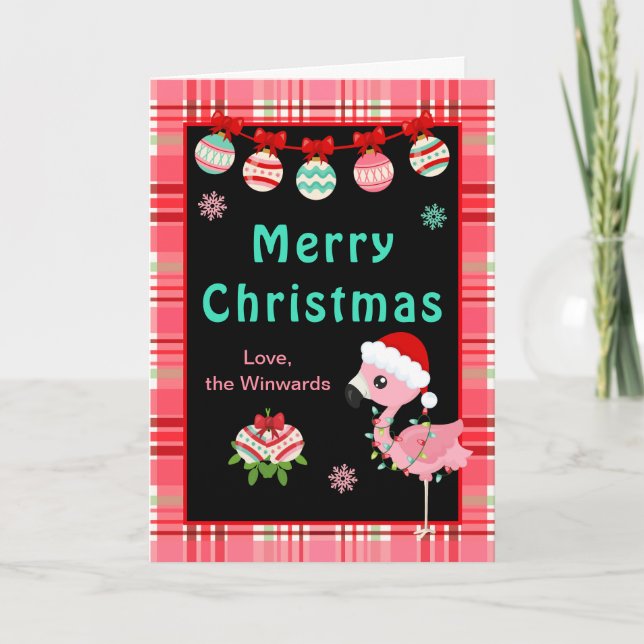 Fröhlicher Flamingo Frohe Weihnachten (Vorderseite)