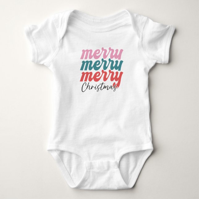 fröhlicher, fröhlicher Weihnachten mehrfarbiger Sc Baby Strampler (Vorderseite)