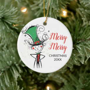 "Fröhlicher Fröhlicher" Weihnachts-Elf-Hut-Ornamen Keramik Ornament