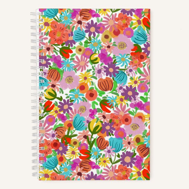 Fröhlicher Gartenblüten Notizbuch (Vorderseite)