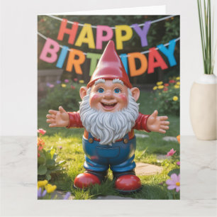 Fröhlicher Gartenzwerg mit "Alles Gute zum Geburts Karte
