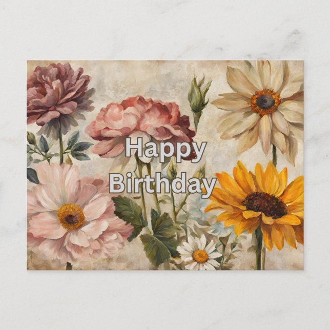 Fröhlicher Geburtstag blühende Sommerferien-Blume Postkarte (Vorderseite)