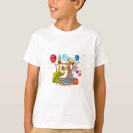 fröhlicher Geburtstag bunter Cartoon Tier Zoo T -  T-Shirt