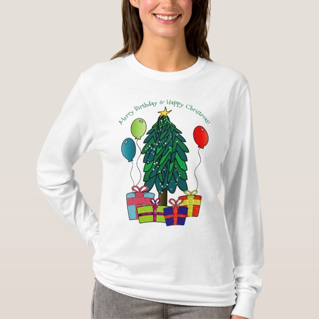 Fröhlicher Geburtstag, Frohe Weihnachten! T-Shirt (Vorderseite)