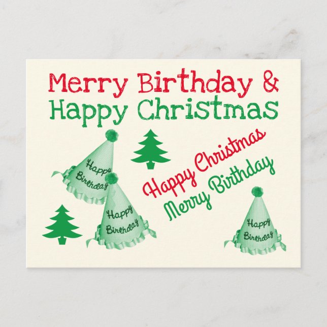 Fröhlicher Geburtstag und glückliche Weihnachten - Postkarte (Vorderseite)
