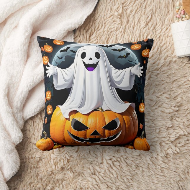 Fröhlicher Geist unter Kürbis zu Halloween Kissen (Decke)