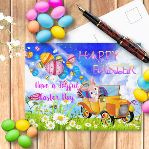 Fröhlicher glücklicher Hase liefert farbenfrohe Os Postkarte