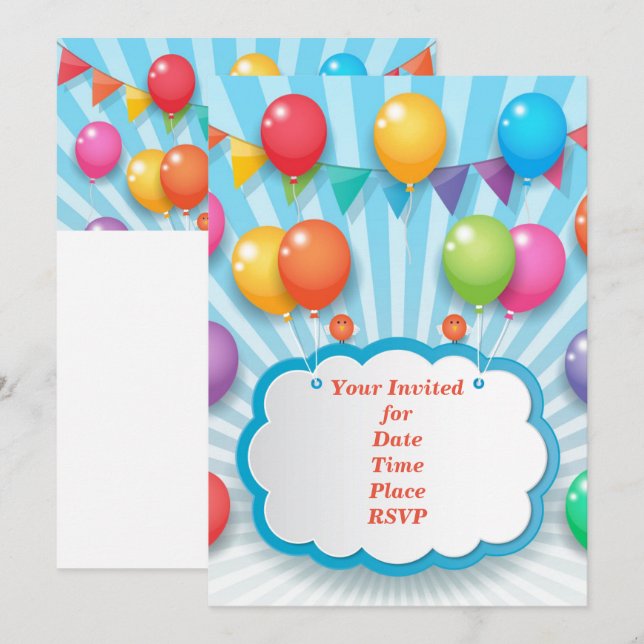 Fröhlicher Glückwunsch zum Geburtstag Einladung (Vorne/Hinten)