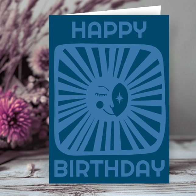 fröhlicher Glühmond GLÜCKLICH GEBURTSTAG, individu Karte (Cheerful Glow Moon HAPPY BIRTHDAY Customized Boho BDAY Card
)