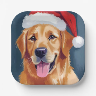 Fröhlicher Golden Retriever Weihnachtshund mit S Pappteller