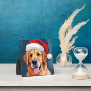 Fröhlicher Golden Retriever   Weihnachtshund mit W Fotoplatte