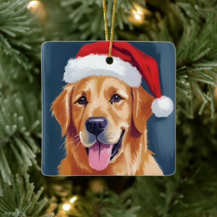 Fröhlicher Golden Retriever   Weihnachtshund mit W Keramikornament