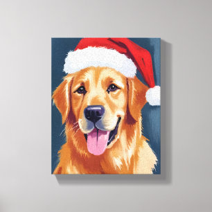 Fröhlicher Golden Retriever   Weihnachtshund mit W Leinwanddruck