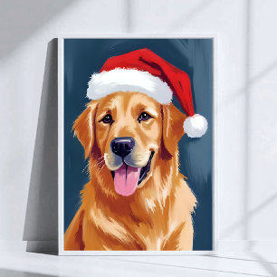 Fröhlicher Golden Retriever Weihnachtshund mit W Poster