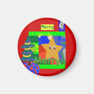 Fröhlicher grüner Name auf rotem Weihnachten Magnet
