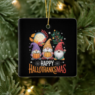 Fröhlicher Hallothanksmas Gnome Liebhaber Hallowee Keramikornament