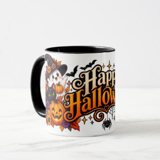 Fröhlicher Halloween-Becher mit süßen Geistern und Tasse