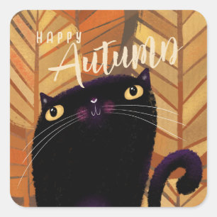 Fröhlicher Halloween Black Cat Herbst Fall Quadratischer Aufkleber