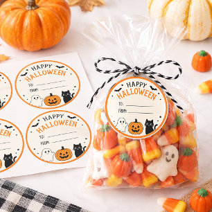 Fröhlicher Halloween-Geist-Kürbis-Schwarze-Katze-G Runder Aufkleber