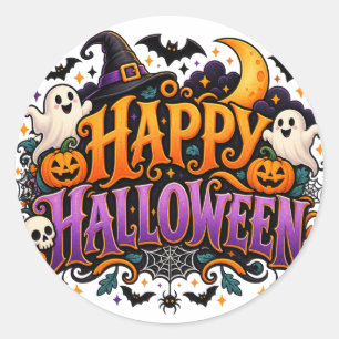 Fröhlicher Halloween-Geister-Totenköpfe-und-Kürbis Runder Aufkleber