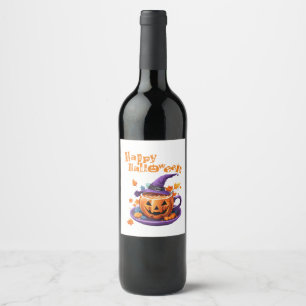 Fröhlicher Halloween-Kürbis-Brew-Cup Weinetikett