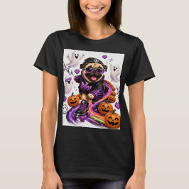 Fröhlicher Halloween-Mops auf Rollschuhen T-Shirt