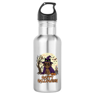 Fröhlicher Halloween-Mops-Henkerhut-Kessel-Kürbiss Edelstahlflasche
