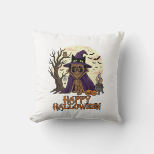 Fröhlicher Halloween-Mops-Henkerhut-Kessel-Kürbiss Kissen
