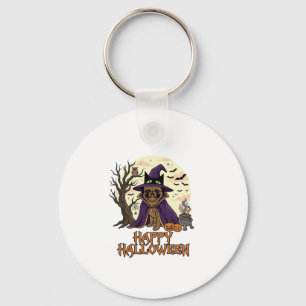 Fröhlicher Halloween-Mops-Henkerhut-Kessel-Kürbiss Schlüsselanhänger