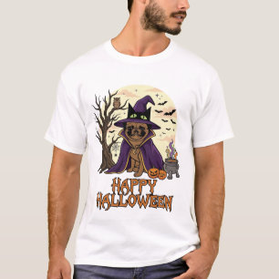 Fröhlicher Halloween-Mops-Henkerhut-Kessel-Kürbiss T-Shirt