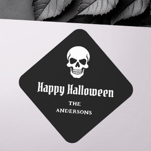 Fröhlicher Halloween-Schädel individuelle Name ode Quadratischer Aufkleber